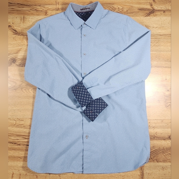 Ted Baker London Other - Ted Baker Men's Dense Geo Pattern Blue Casual Shirt, Size L - 4 Long Sleeves